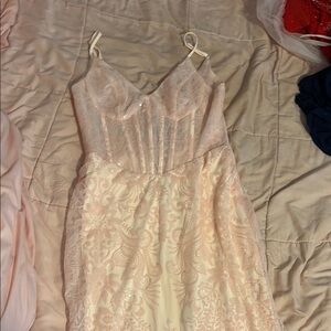 Elegant Pink Lace Prom Dress